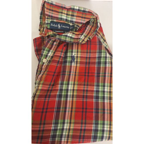 RALPH LAUREN Classic Fit Red Plaid Long Sleeve Button Front Men's Large Preppy - Picture 1 of 5
